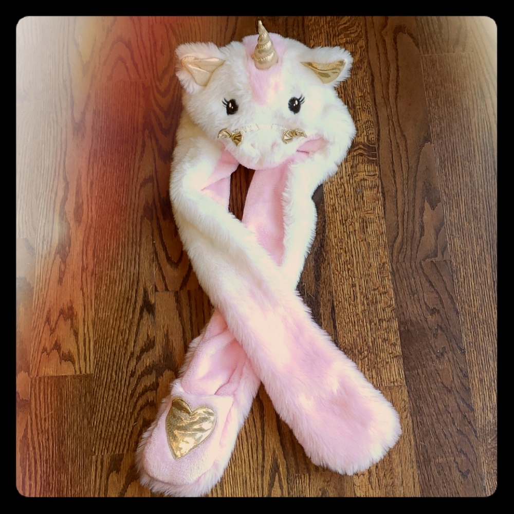 Claire's Unicorn Hooded Scarf with Mittens